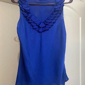 Ruffled V-Neck Solid Blue Tank Top